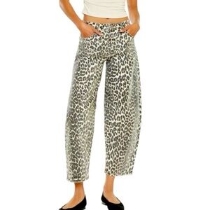 KANCAN Leopard Print Horseshoe Barrel Jeans Denim Baggy Wide Leg Size 15
